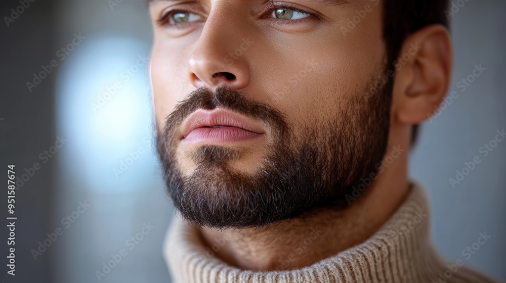Fototapeta premium Handsome Man in a Turtleneck with a Thoughtful Look