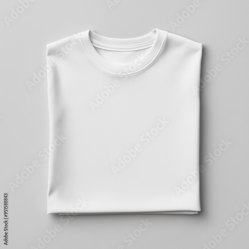 Square folded basic white tshirt mockup. Crewneck t-shirt front side top view. Unisex tee mock up. Flat lay folding Bella Canvas 3001 mock with plain background. Blank shirt, here your design template