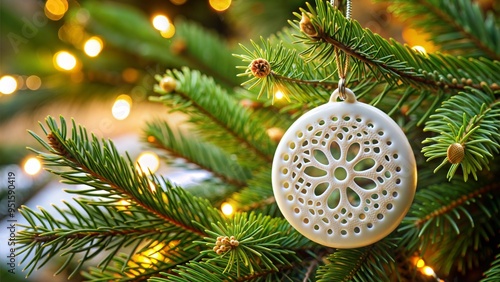 white circle ceramic flat onament hanging on chrismas