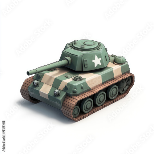 3D cartoon, a tank, on a solid white background