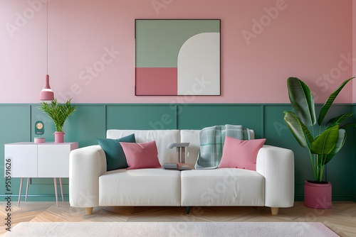 modern interior design of living room with a pastel color palette

