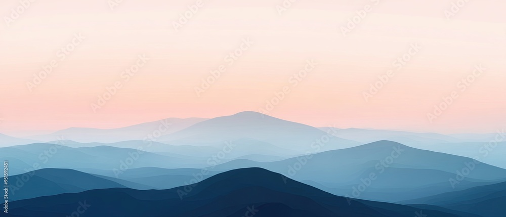 Obraz premium Soft pastel gradient in the sky with a simple mountain silhouette minimalistic approach highlighting calmness and peace balanced composition for serene, stunning twilight landscape