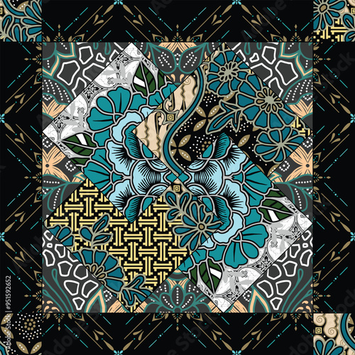 patchwork pattern with batik  geometric and handmade motifs. style pattern for textil and decoration