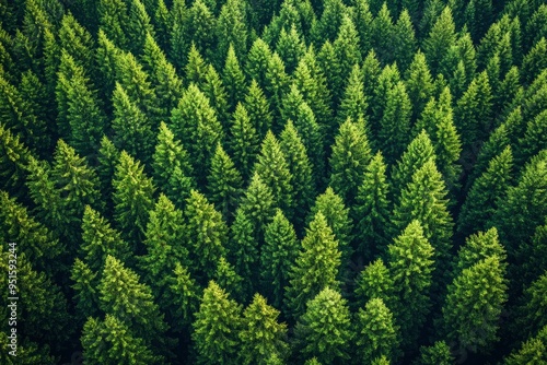 Green forest and nature, Aerial view of trees in forest in Germany with generative ai