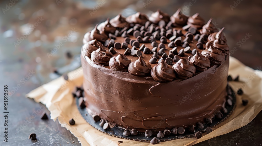 Intimate View of a Chocolate Cake Positioned on a Paper with Chocolate Decorations