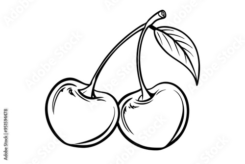 Cherry with leaf line art 