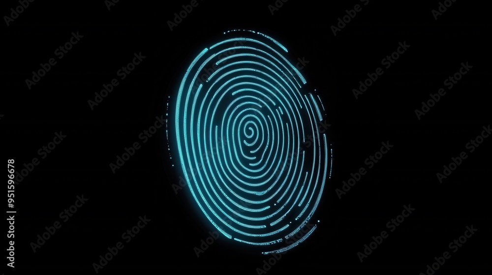 Fototapeta premium Futuristic Digital Fingerprint on Black Background Representing Cybersecurity and Biometric Technology