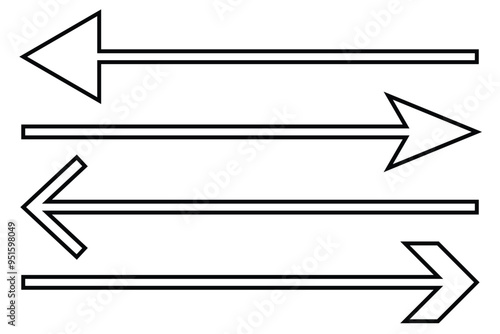 Horizontal dual sided long straight arrow signs. Black, red, stock pointer, direction, position symbol and double arrow icon isolated on white background. Vector graphic illustration.