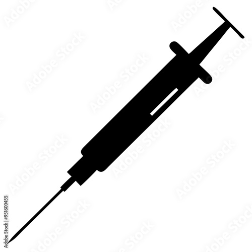 medical syringe vector icon silhouette. Vaccine or injection icon. Syringe with needle, vector illustration isolated on transparent background