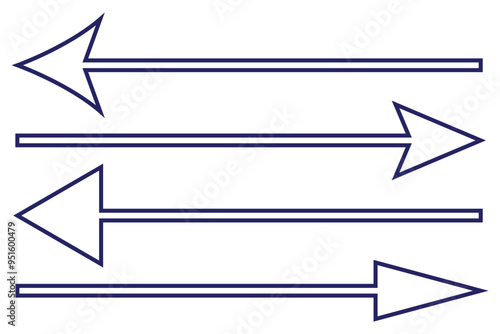 Horizontal dual sided long straight arrow signs. Black, red, stock pointer, direction, position symbol and double arrow icon isolated on white background. Vector graphic illustration.