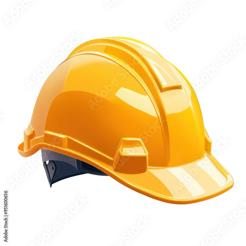 A vibrant yellow safety helmet designed for construction, ensuring protection and compliance in hazardous work environments. photo