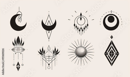 Boho style, set of ornamental symbols for your designs