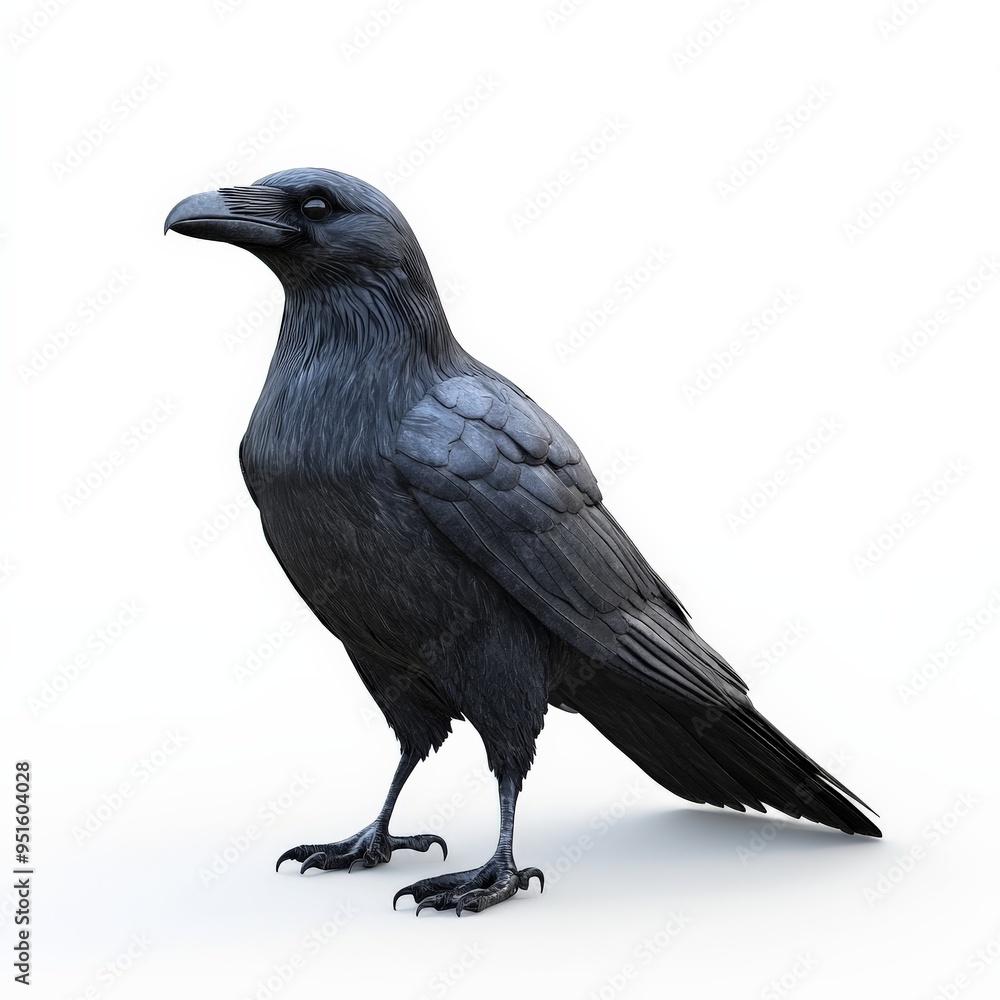 Fototapeta premium Black Raven Isolated on White Background.