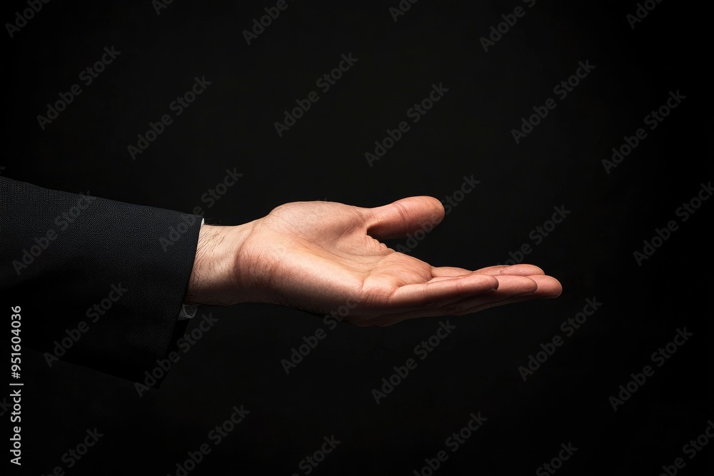 hand outstretched in gesture of giving or receiving, black background, business theme, offer, opportunities  with generative ai
