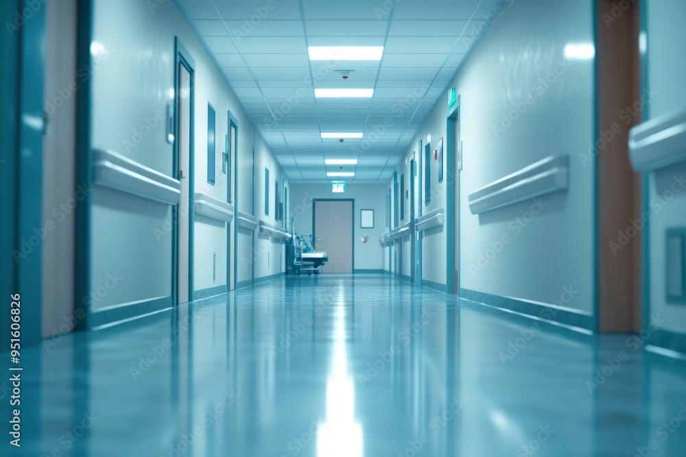 Hospital hallway, reception clinic. Unfocused background with generative ai Hospital hallway, reception clinic. Unfocused background with generative ai