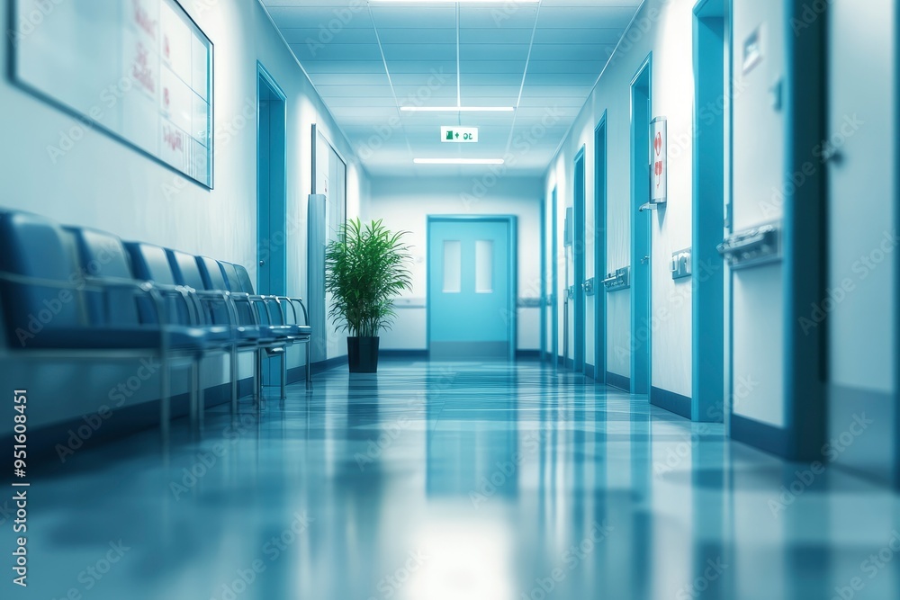 Hospital hallway, reception clinic. Unfocused background with generative ai Hospital hallway, reception clinic. Unfocused background with generative ai
