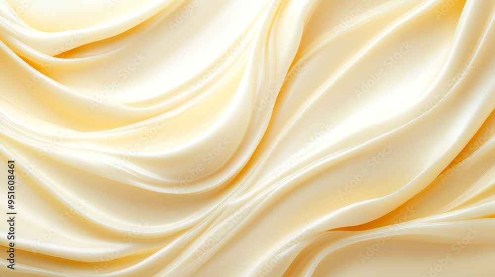 Fototapeta premium Soft yellow silk fabric with flowing curves and golden threads, creating a luxurious and elegant 