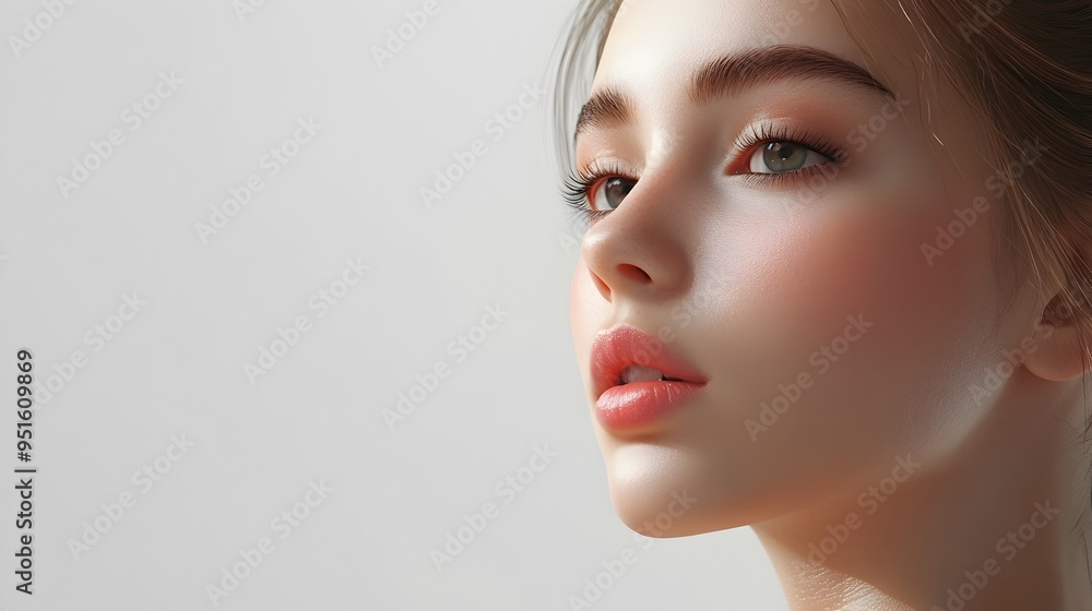 Fototapeta premium Vibrant Woman with Flawless Skin in Modern Anti aging Cosmetic Advertisement