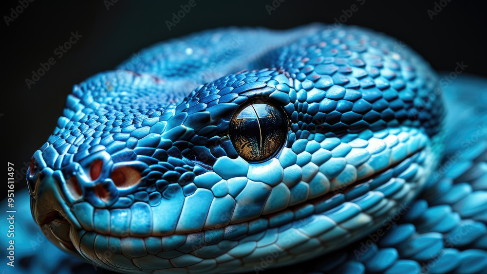 Fototapeta premium Macro Photo: Stunning Details of the Blue Viper Snake