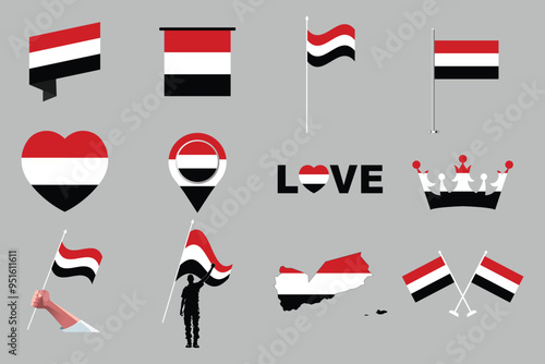 Flag of Yemen Set, original and simple Yemen flag Bundle, vector illustration of Yemen flag Collection
