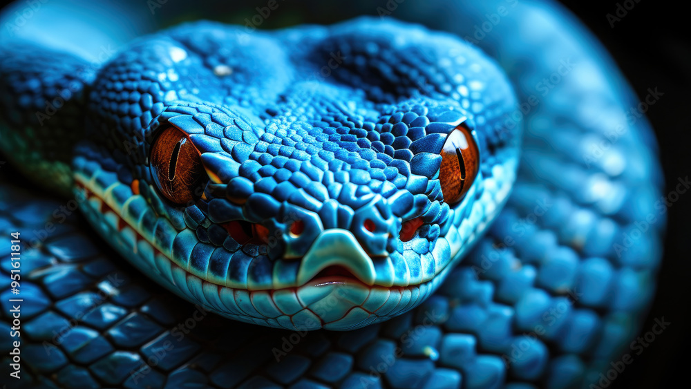 Fototapeta premium Macro Photo: Stunning Details of the Blue Viper Snake