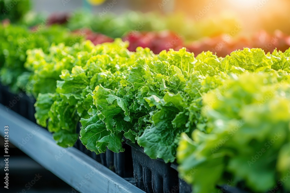 Close-up of Rows of Fresh Green Lettuce Plants in Pots Close-up of Rows of Fresh Green Lettuce Plants in Pots
