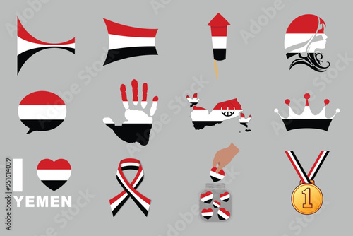 Flag of Yemen Set, original and simple Yemen flag Bundle, vector illustration of Yemen flag Collection
 photo