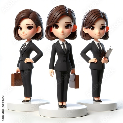 3d charachter animation of a bussines woman wearing black suite, white background photo