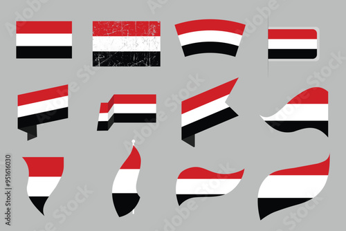 Flag of Yemen Set, original and simple Yemen flag Bundle, vector illustration of Yemen flag Collection
