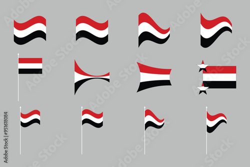 Flag of Yemen Set, original and simple Yemen flag Bundle, vector illustration of Yemen flag Collection
