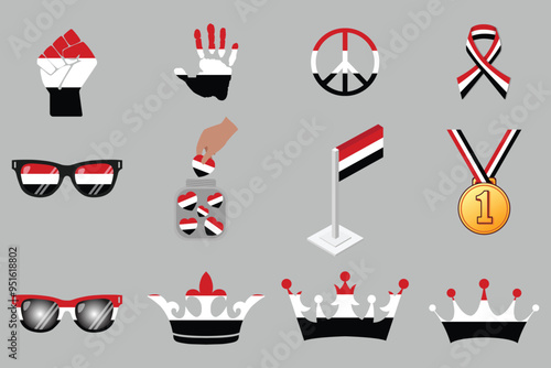 Flag of Yemen Set, original and simple Yemen flag Bundle, vector illustration of Yemen flag Collection
