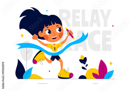 Relay Race Vector Illustration by Passing the Baton to Teammates Until Reaching the Finish Line in a Sports Championship on a Flat Cartoon Background