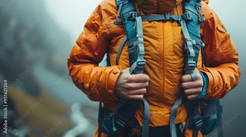 Close Up Of Person Wearing Orange Jacket and Backpack Close Up Of Person Wearing Orange Jacket and Backpack