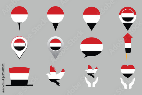 Flag of Yemen Set, original and simple Yemen flag Bundle, vector illustration of Yemen flag Collection
