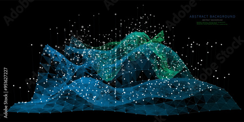 Abstract  background  graph from color polygonal grid and data lines on black. Technology concept analytical  data.  Banner for business, science and technology data analytics. Big Data.