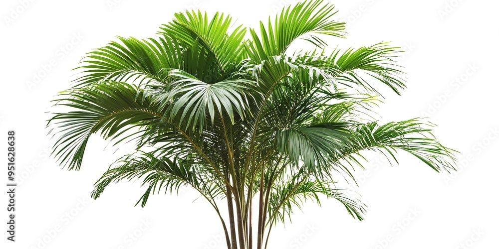A tall palm tree with green leaves against a white background A tall palm tree with green leaves against a white background