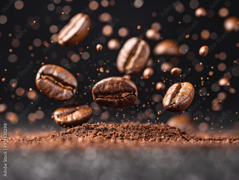 Aesthetic falling coffee beans background Aesthetic falling coffee beans background