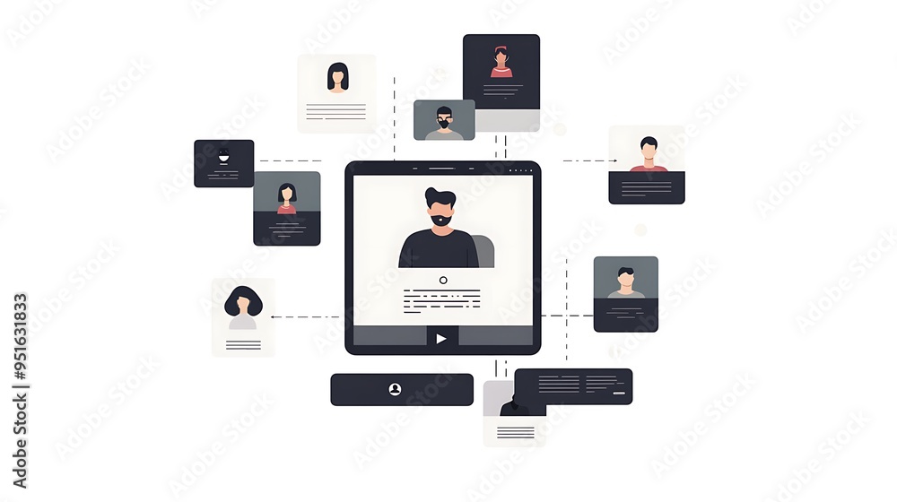 Modern Video Call Interface Design with Participant Icons on White Background Modern Video Call Interface Design with Participant Icons on White Background
