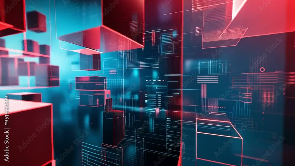 Abstract digital background with glowing blue and red cubes. Abstract digital background with glowing blue and red cubes.