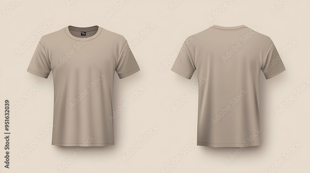 Modern Gray T-Shirt Template for Print and Advertising Purposes, Front and Back View on Light Beige Background - Vector Illustration Modern Gray T-Shirt Template for Print and Advertising Purposes, Front and Back View on Light Beige Background - Vector Illustration