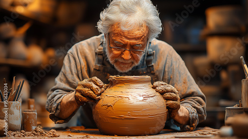 Wallpaper Mural Elderly potter shaping clay jar in workshop Torontodigital.ca
