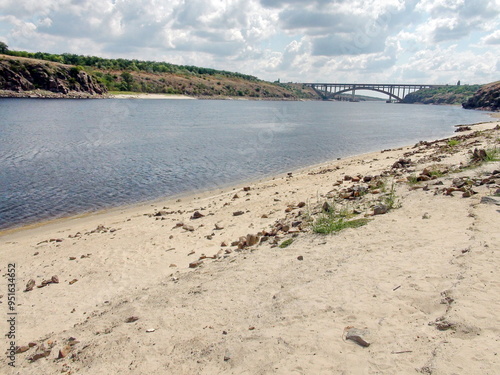 Canvastavla The landscape of the rocky Dnieper bank, which has significantly increased in size after a dry, rainless summer