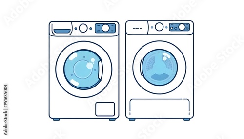 Washing machine and tumble clothes dryer icon drawing clipart isolated on a white background