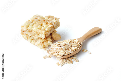 Obraz na płótnie Muesli bar or granola bar with oat flakes isolated on white background. w salonie
