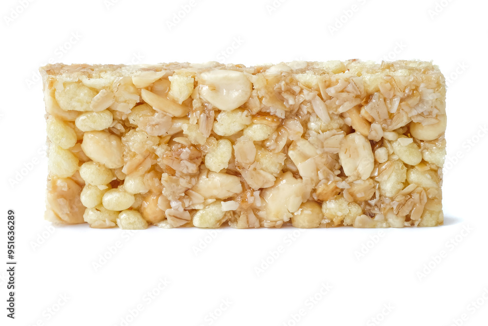 Muesli bar or granola bar isolated on white background.
