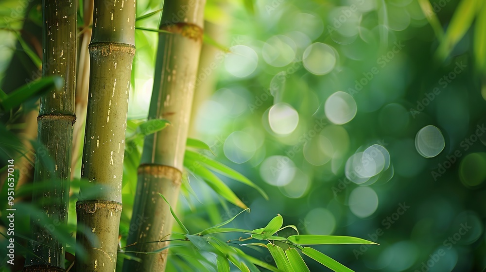 Obraz premium Stunning Beautiful Green Bamboo Forest Background: A Serene and Enchanting Natural Scene. Showcasing the Grace and Tranquility of Bamboo Groves.