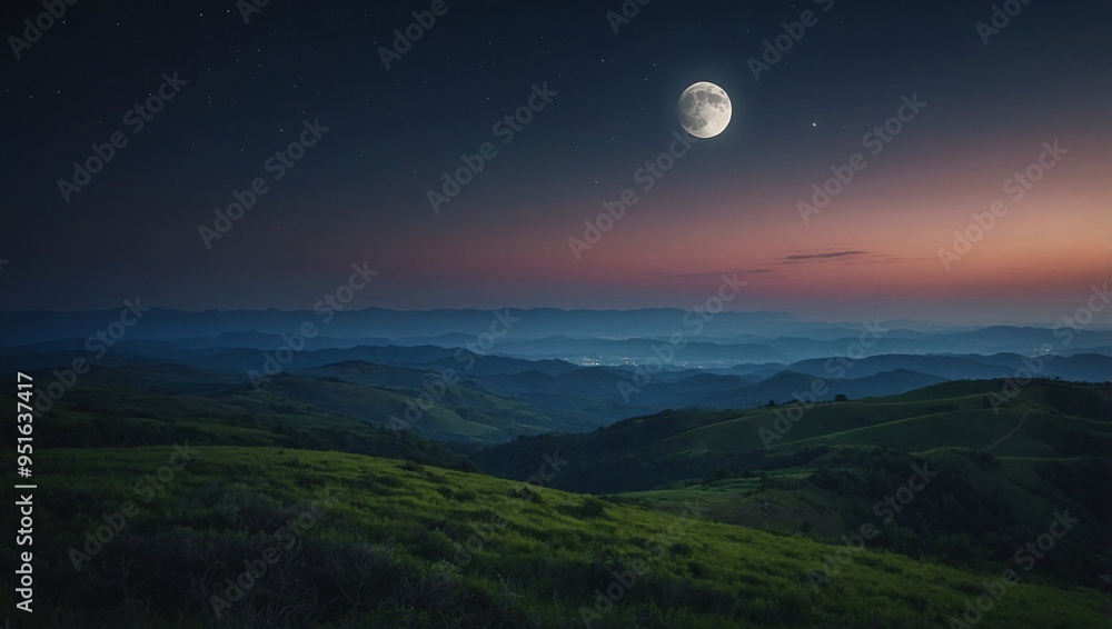 Landscape illuminated by the soft glow of the moon. Landscape illuminated by the soft glow of the moon.