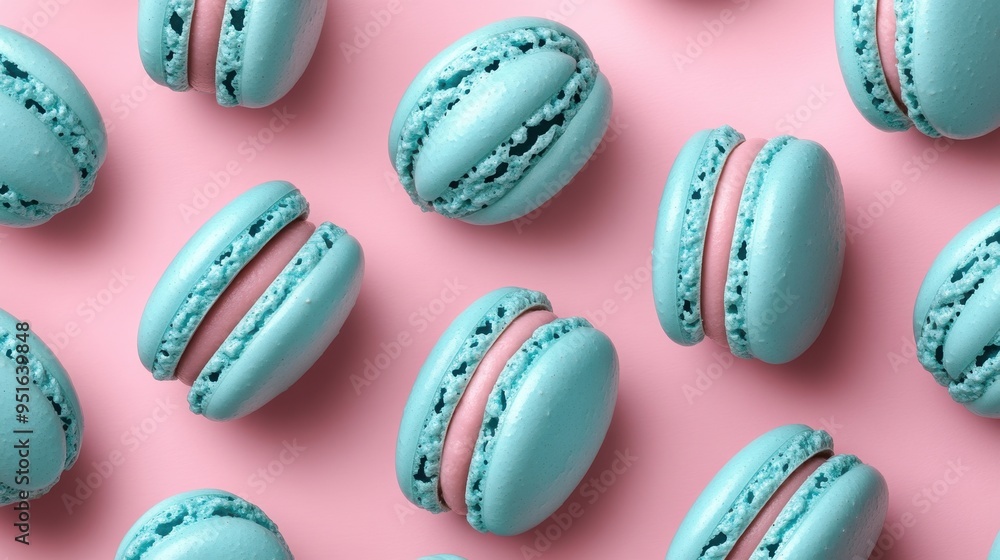 French sweet blue macaroons on color background,French macaron cookies baked pattern,french macaroons,Paris Pastry,bakery and branding concept,Delicious french desserts,copy space. French sweet blue macaroons on color background,French macaron cookies baked pattern,french macaroons,Paris Pastry,bakery and branding concept,Delicious french desserts,copy space.