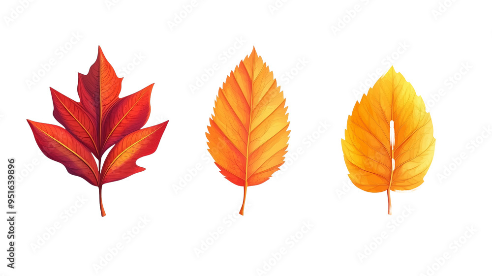 illustration, autumn leaves isolated on transparent background. Tree leaves of different shapes and colors, autumn design element for poster, postcard, children’s book or school education theme illustration, autumn leaves isolated on transparent background. Tree leaves of different shapes and colors, autumn design element for poster, postcard, children’s book or school education theme