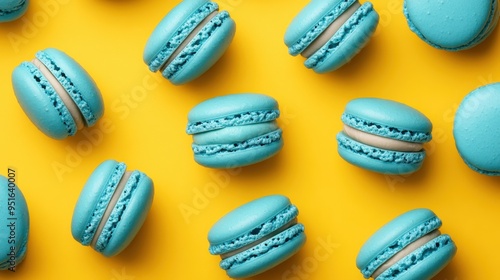 Wallpaper Mural French sweet blue macaroons on color background,French macaron cookies baked pattern,french macaroons,Paris Pastry,bakery and branding concept,Delicious french desserts,copy space. Torontodigital.ca